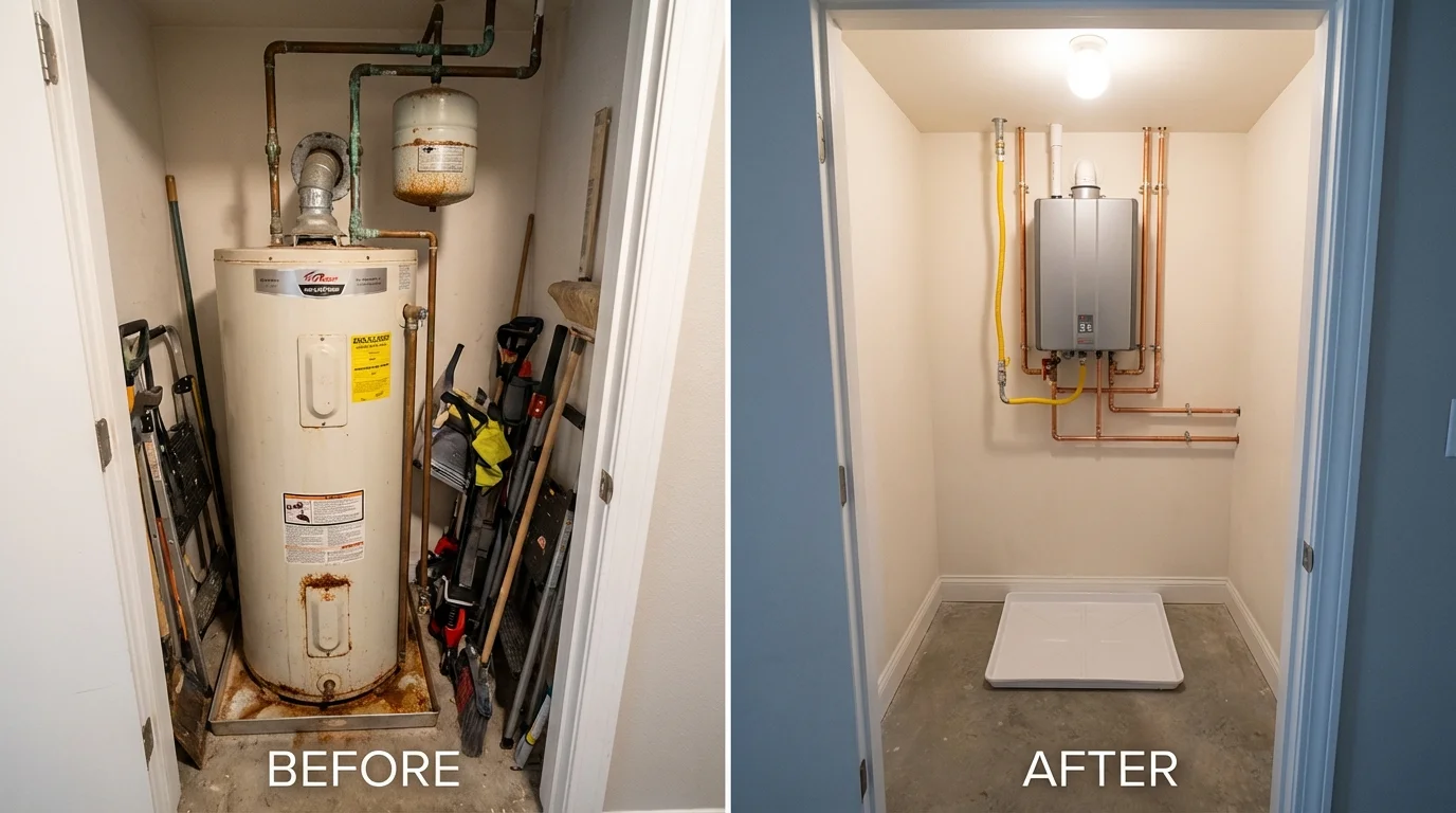 Tank water heater versus wall-mounted tankless unit comparison for Logansport, IN homeowners